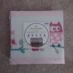 Breathable Baby mesh owl print pink crib liner